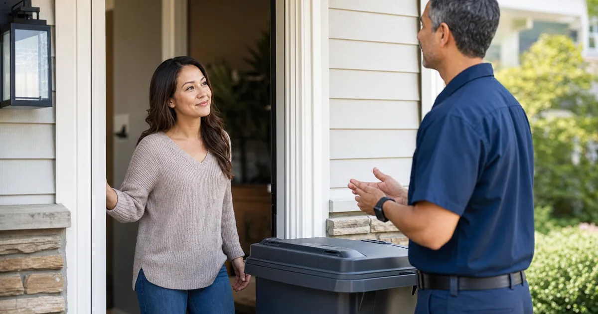 A calm friendly conversation at a front door