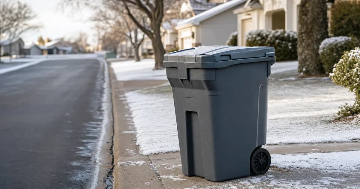 A clean trash can at a snowy winter curb
